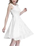 Kingfancy Women Floral Lace Bridesmaid Party Dress Short Cocktail Dress with Boatneck White M
