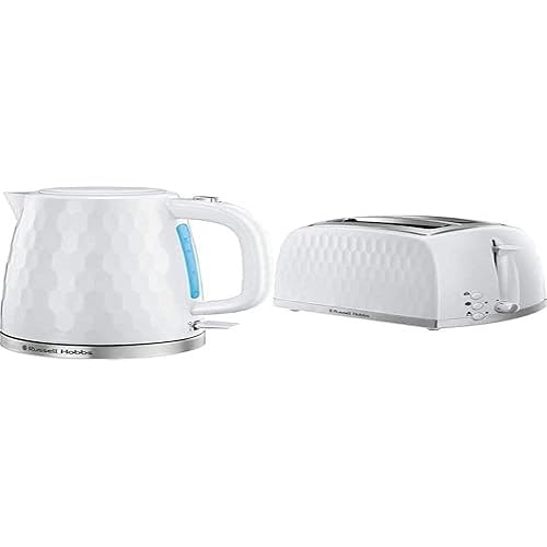 Russell Hobbs Honeycomb Kettle and 2 Slice Toaster, White - Kettle and 2 Slice Toaster - White