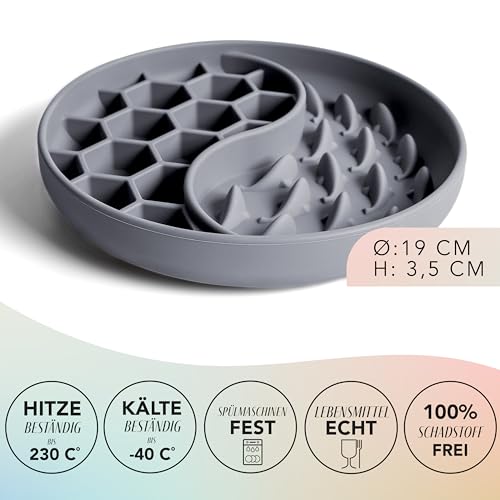 ne&no® Anti Schling Napf für Hunde und Katzen I Slow Feeder I Leckmatte Hund mit großem Saugnapf I Schleckmatte Katze für Nassfutter und Trockenfutter (Grey Blue)