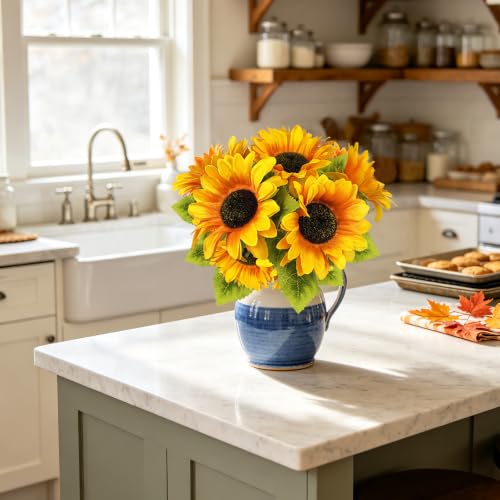 Image of 6PCS Sunflower Fall Artificial,Fake Silk Yellow Fall Sunflower Arrangement | 13.8 inch Autumn Artificial Flowers for Fall Home Decor, Baby Shower, Wedding Decor and Cemetery Flowers Decor