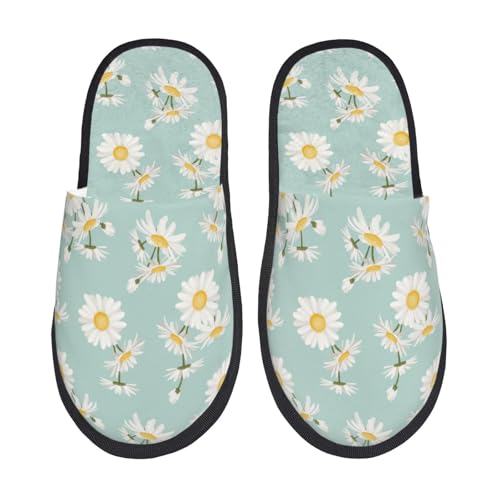 Floral Daisy Print House Slippers For Women And Men,Soft Slippers With Memory Foam,Non-Slip Indoor Home Shoes