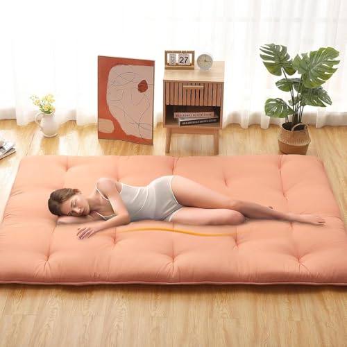 Image of Deevine Craft Quilt Cotton Floor Bed Mattress, Foldable,Rollable Movable Single Bed Comfort Gadda 1 Sleeping Capacity, S Quilted Design (Orange, Single Bed 72X30X5 Inches)
