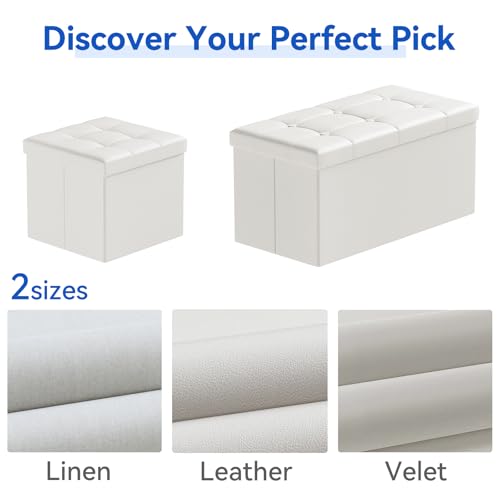 Pouf Coffre Rangement Pliable Cuir Blanc 40L Baco