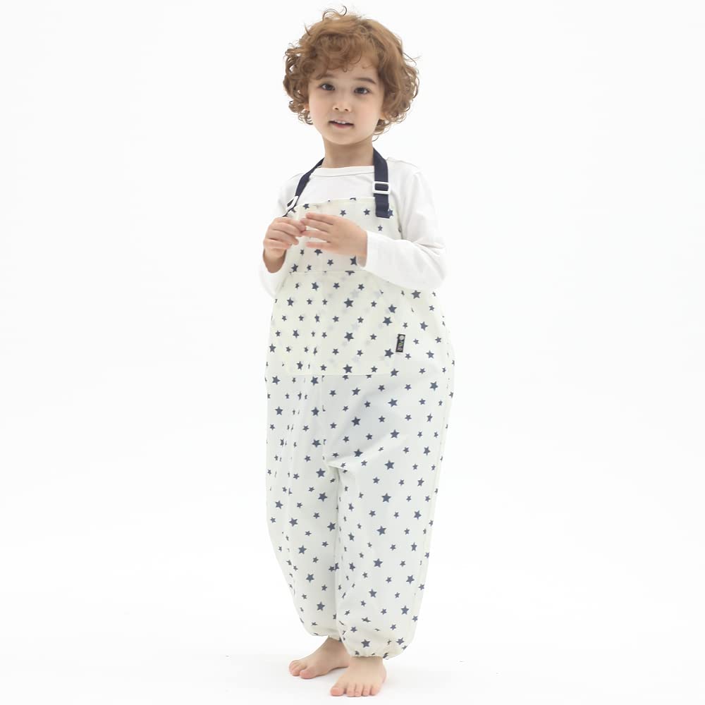 Kids Art Smock Dungaree Style, Lightweight Waterproof Painting Apron with Adjustable String, Quick-Dry Messy Play Overall for Boys Girls School Crafts, Navy Star (41-M)