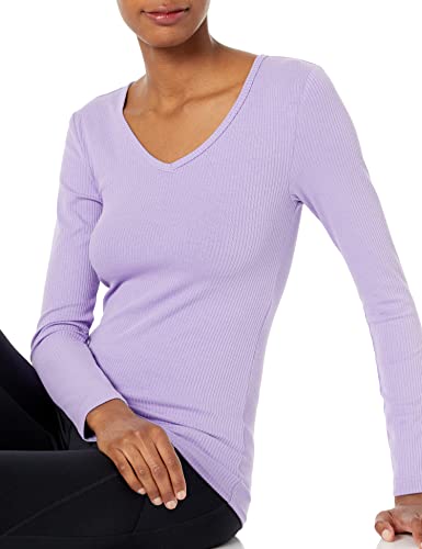Image of Amazon Essentials Women's Slim-Fit Long Sleeve V-Neck Knit Rib Shirts, Pack of 2