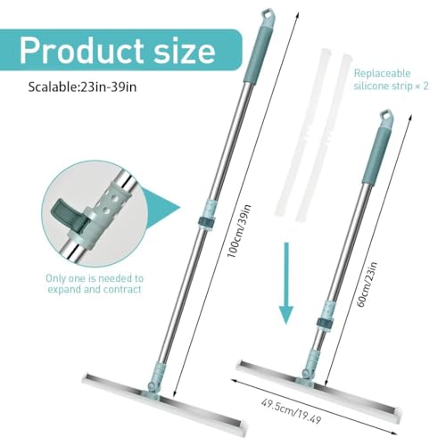 Image of 3-in-1 Heavy Duty Silicone Floor Cleaner with 180 Rotating Scraper | Sweep, Scrape & Wipe Cleaning Tool | Stainless Steel Extendable Handle | Floor Wiper for Bathroom, Kitchen & Home (49.5 cm)