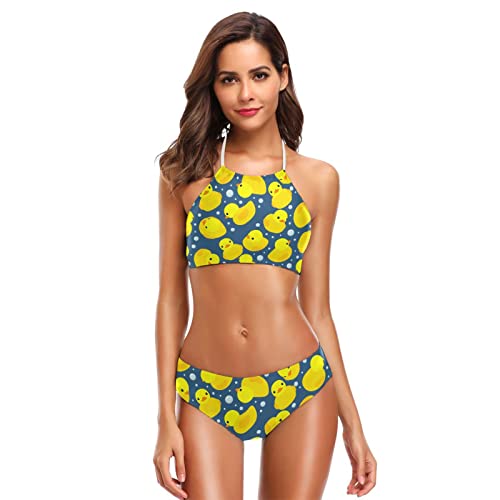 Rubber Ducks Two Piece Swimsuit for Women Athletic High Neck Halter Bikini