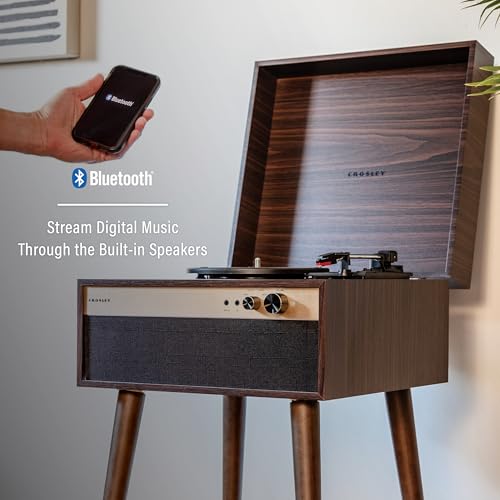Crosley CR6236AFT-WA Jasper 3-Speed Bluetooth in/Out Vinyl Record Player Turntable with Built-in Speakers and Detachable Legs, Walnut - Les Beatles, Paul McCartney, John Lennon, RIngo Starr, George Harrison Crosley CR6236AFT-WA Jasper 3-Speed Bluetooth in/Out Vinyl Record Player Turntable with Built-in Speakers and Detachable Legs, Walnut – Image 4