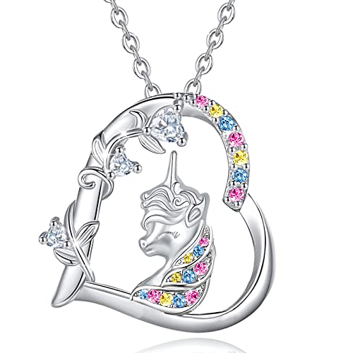 Yuluzeln Cadena de unicornio para niña, colgante de unicornio de plata de ley, regalo para niñas, mujeres, hijas, Plata esterlina