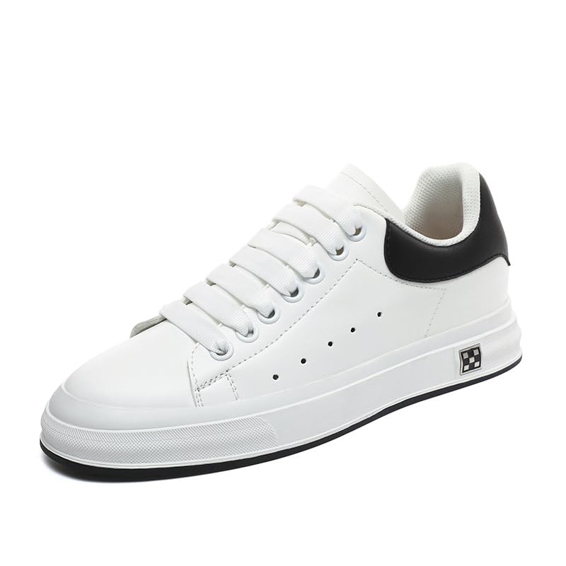 Men‘s Invisible Height Increasing Elevate Shoes White Sneakers Light Weight Lace up Fashion Sneakers Classic