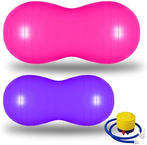 Bailiyake 2 Packs Peanut Ball,Peanut Exercise Ball,Peanut Yoga Ball,Peanut Shape Ball,Anti-Burst and Slip Resistant Fitness Ball with Pump for Home Fitness Labor Birthing Flexible Seating for School