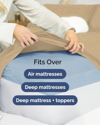 Image of Extra Deep Flex Top Split Head King Sheet Set - 6 Piece Breathable and Cooling Sheets - Hotel Luxury Bedding for Women, Men, Kids & Teens - Easy Secure Fit - Extra Deep Pockets - Heathered Tan