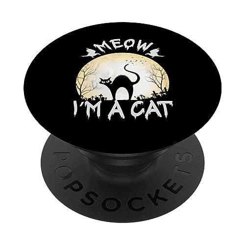 Meow Im A Cat Spooky Halloween Creepy Ghostly Design PopSockets Swappable PopGrip, Black