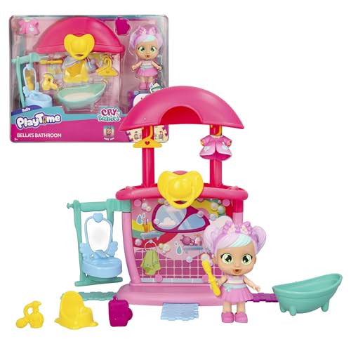 Bebés Llorones Playtime el Baño de Bella, Mini Muñecas, Set juego para Completar tu Mundo Playtime, con 14+ Accesorios y Muñeca Exclusiva, Llora Lágrimas de Verdad, Juguete para Niños de 4 a 6 Años