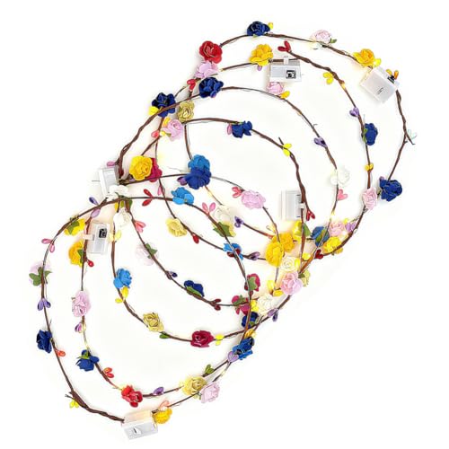 URAQT LED Blumenkranz Stirnband 6PCS Haarkranz Blumen Party Accessoires Damen und Kinder Festival Zubehör Blumenkranz Kopfschmuck für Geburtstag Weihnachten Party Hochzeit Dekor