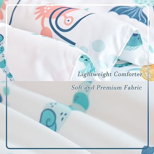 Image of PERFEMET 4 Pcs Toddler Bedding Set Ocean Themed Toddler Comforter for Girl Soft Reversible Under Sea Animals White Toddler Bed in A Bag for Boys Girls(White, Whales)