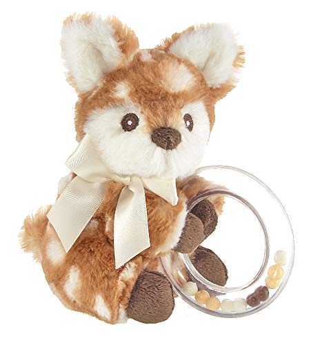 Image of Bearington Baby Lil' Willow Plush Fawn Shaker Toy Ring Rattle, 5 inches