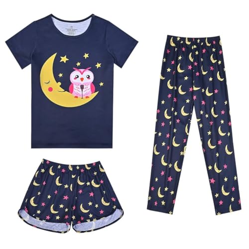 Image of Mirawise Girls 3 Pc Pajamas Sleepwear Cotton Pjs Clothes Set 4-13 Years
