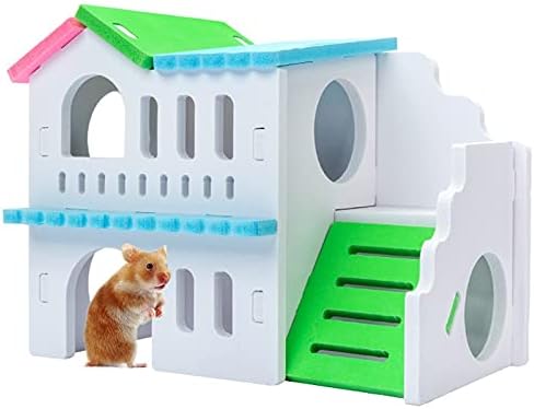 CLoxks Hamster House 2 Layer Hamster Villa Cage Small Pet House Toy Hideout Hut Toy Hamster Playhouse with Ladder Hamster Cages and Habitats
