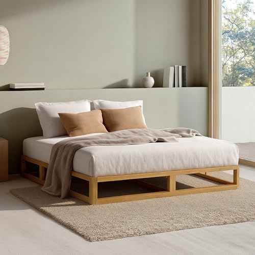 Image of Zinus Industrial Pine Wood Queen Bed Frame | Low Bed Base Mattress Foundation - Natural 20cm / Mattress Foundation /Bedroom Furniture