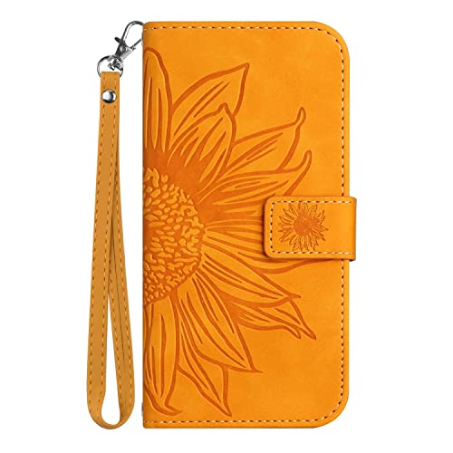 Skyhewen for Motorola Moto G14 Case Shockproof PU Leather Wallet Flip Phone Case Floral Mandala Embossed Magnetic Kickstand Card Holder Protective Skin Cover for Motorola Moto G14 Yellow