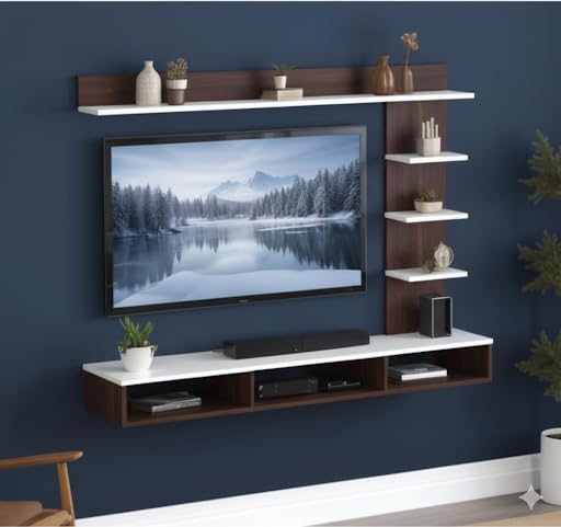 Image of 48 inch MDF C Shaped Wall Mounted TV Unit, Floating Cabinet for Living Room /Kid's Room /Bedroom Suitable for up to 48 inches Smart TV, (Wenge White)