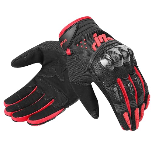 INBIKE Guantes De Moto con Función De Pantalla Táctil Transpirable Guantes para Motocicleta con Protecciones De Carbono En Los Nudillos(Rojo-IM803,L)