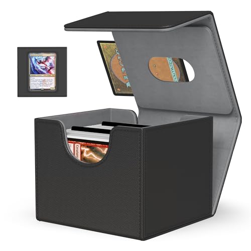 Image of Kabinka MTG Deck Box with Window, Commander Deck Box for Trading Cards, Holds 110+ Double Sleeved Cards, Fits TCG CCG EDH (Black)