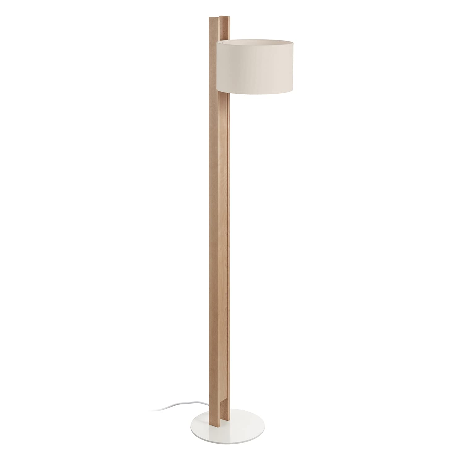 EXO Lighting - Lámpara pie salón Compact madera haya pantalla beige portalámpara E27. Lámpara de suelo estilo nórdico para salas de estar y dormitorios.