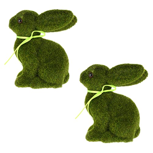 TOYANDONA 2pcs Easter Moss Rabbit Figurines Artificial Turf Grass Bunny Flocked Animal Figurine Ornament Easter Moss Rabbit Statue For Garden Decoration