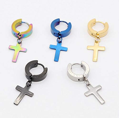 6 Pairs Cross Dangle Hoop Earrings For Men Women Stainless Steel Religious Drop Hinged Earrings For Graduation Christmas Easter #TOP3