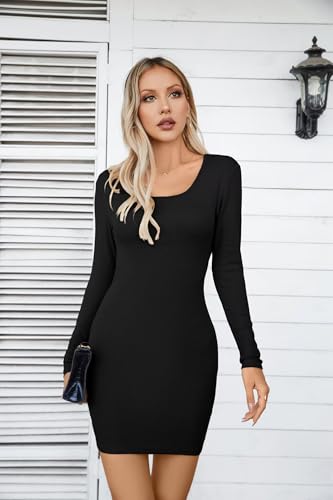 Image of VICHYIE Women Soft Ribbed Knit Bodycon Long Sleeve Mid-Thigh Dress