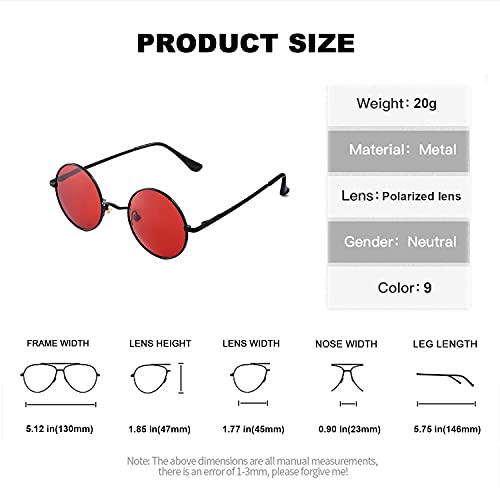 Image of Red Lens Circle Glasses Small Round Polarized Sunglasses for Women Men Retro Hippie Style Circle Sun Glasses