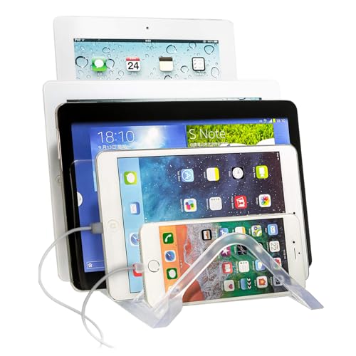 Prosumer's Choice Universal 5 Tablet and Smartphone Charging Organizer Rack Desktop Stand Holder | for Home or Office Supplies | Tablet Divider Stand - Clear