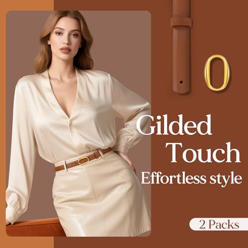 JASGOOD 2 Pack Women Leather Skinny Belt, Ladies Thin PU Leather with Alloy Buckle for Jeans Pants Dresses4