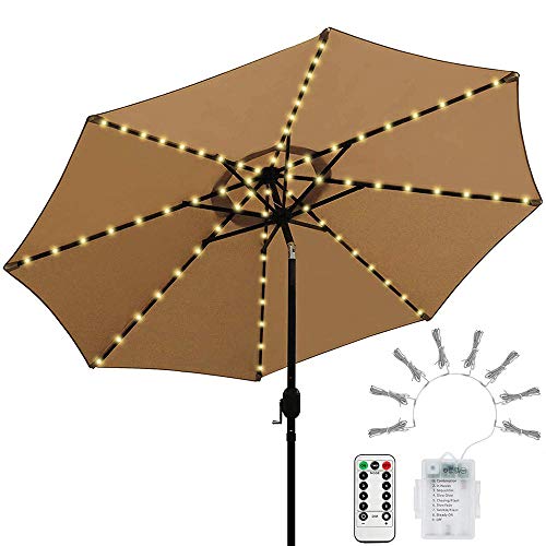 Preisvergleich Produktbild Lichterkette für Sonnenschirm, LED Lichtbänder mit Fernbedienung 8 Modi Timer, Sonnenschirm Lichter 104 Leds Beleuchtung Regenschirm Außenleuchten Dekoration, Warmweißes Licht