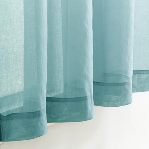 Image of MYSTIC-HOME Sheer Curtains 45 Inch Length, Rod Pocket Voile Drapes for Living Room, Bedroom, Window Treatments Semi Crinkle Curtain Panels for Yard, Patio, Villa, Set of 2, 52 inchx 45 inch, Grey Teal