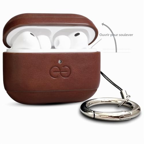 Coque Dreem en Cuir véritable pour AirPods Pro 3, Mousqueton Porte-clés, Coque Rigide de Protection en Plastique Dur + Cuir Premium, Compatible avec MagSafe, Effet Reveal Motion [Om:Chestnut] – vue 2