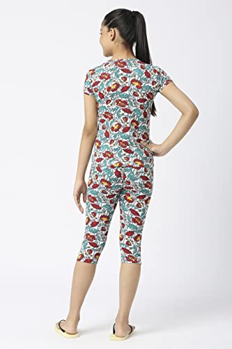 Image of SINI MINI Round Neck with Half Sleeve Top & Capri Beige Girls Casual Pack of 1 Night Suit Set
