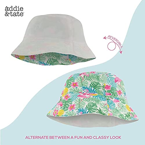 Kids Bucket Hat For Girls, Packable Fun & Cool Reversible Beach Sun Teen Toddler Bucket Hat (White/Tropical Flamingo, 7-14 Years) #TOP2