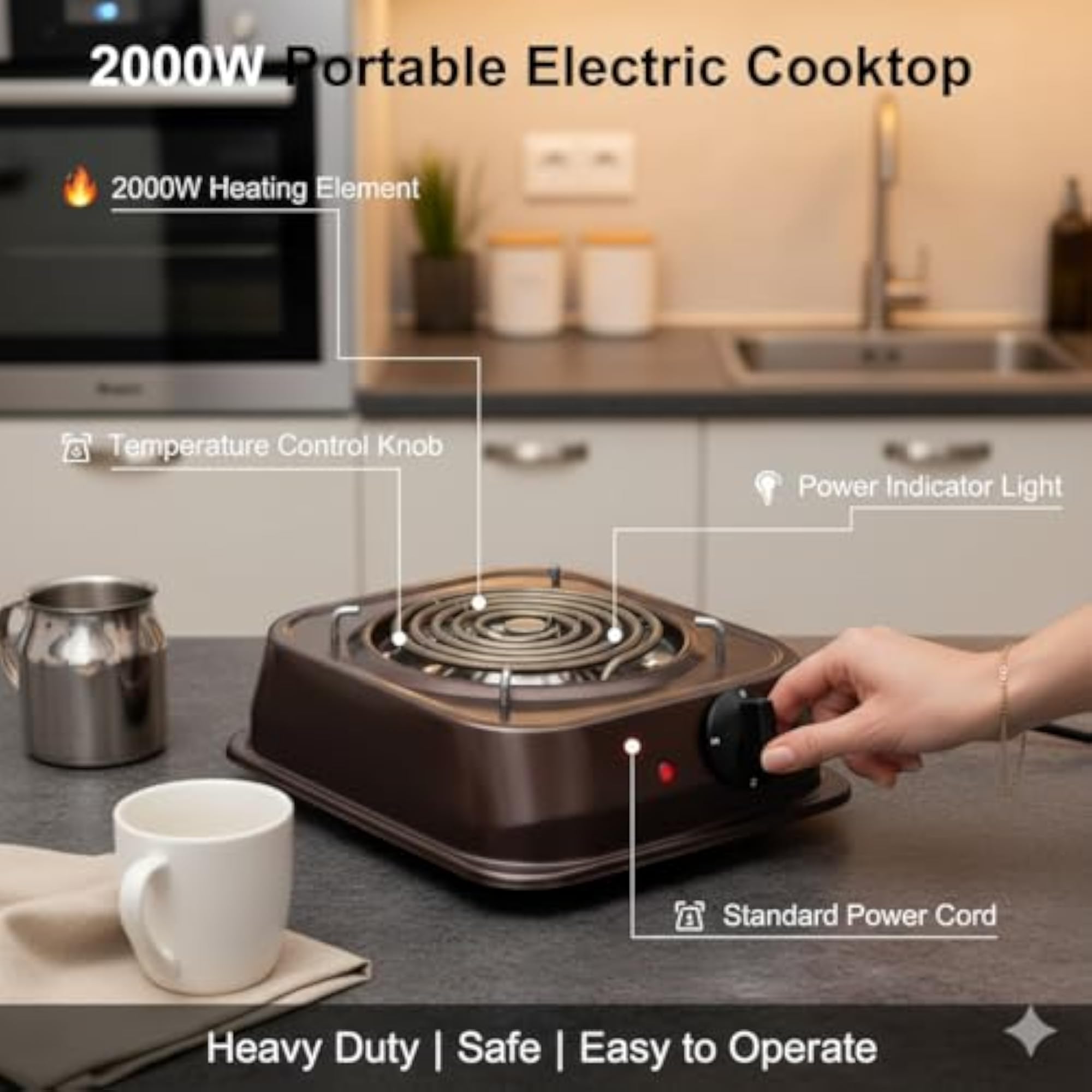 Portable Electric Burner 2000W Single Burner Cooktop