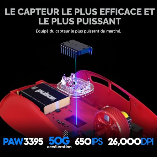 Pulsar Gaming Gears X2 Wireless Gaming Mouse, Ultra Lightweight 1.94 oz (56 g), Symmetrical, 2.4 Ghz 1 ms, 26000 DPI, Optical RED (Reconditionné) – vue 3