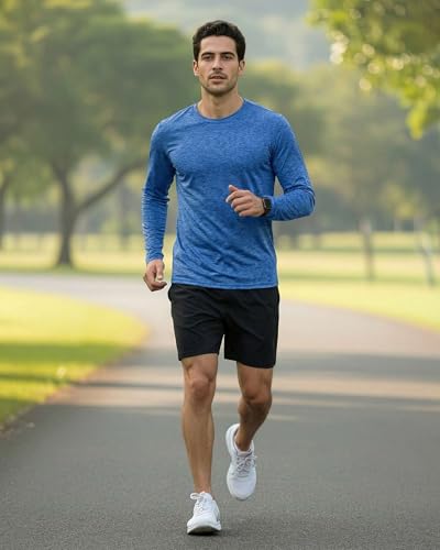 Image of Real Essentials 4 Pack: Mens Long Sleeve Dry Fit T Shirts Hiking Fishing Workout Gym Work Sun UPF 50 Wicking Running Tee
