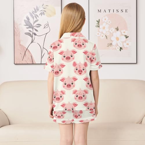 ALAZA Cartoon Pig Piggy Pajamas Satin Pajama Set Short Sleeve Button Down Sleepwear4