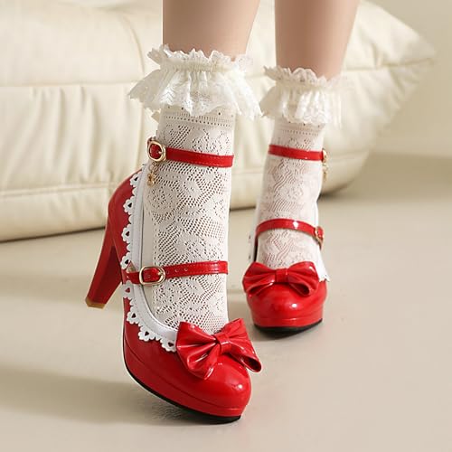 LUXMAX Women's Rockabilly Shoes Chunky High Heels Mary Janes Cute Bow Shoes Patent Leather Ankle Strap Pumps Kawaii Heels 1950s Cosplay Shoes3