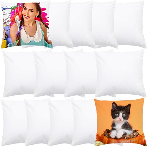 16 Pack Sublimation Blanks Pillow Cases Soft Throw Pillow Covers with Zippers DIY White Pillowcase for Heat Transfer DIY Craft 16 x 16 Inch