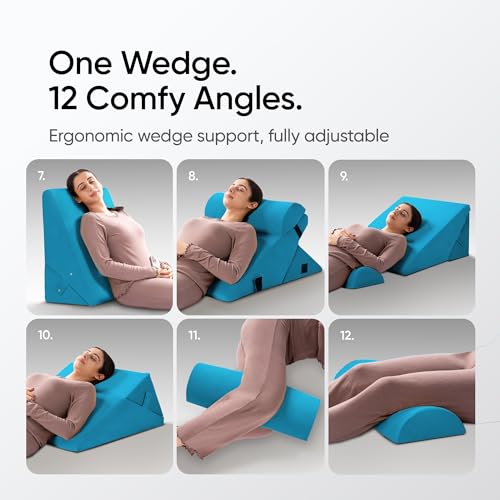 Image of Frido Adjustable Wedge Max Cushion, 12-Way Adjustable Pregnancy Pillow & Leg Elevation Pillow, Relieves Neck, Back & Shoulder Pain, Great for Reading, Sleeping & Relaxing | Teal Blue