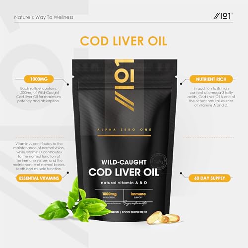 Cod Liver Oil 1000mg – 60 Softgels – Wild-Caught & Cold-Pressed - Source of Omega-3 Fatty Acids – Rich in Vitamins A & D3 – Immune Health + Vision Support – 2 Months Supply by Alpha01 - Image 3