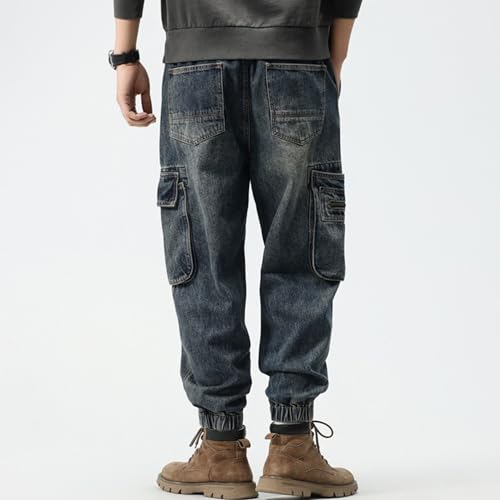 XYXIONGMAO Men's Casual Joggers Vintage Washed Streetwear Hip Hop Loose Sweatpants Multi-Pocket Cargo Pants Techwear Denim3