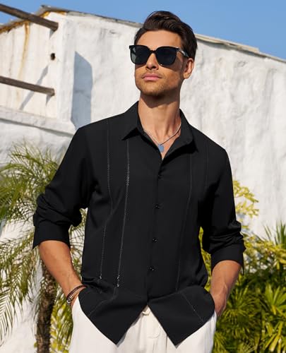Alimens & Gentle Mens Cuban Guayabera Shirt Button Down Long Sleeve Summer Beach3
